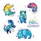 Cute zoo alphabet drawing in a chalk style. Hand drawn illustration