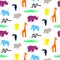 Cute zoo animal silhouettes toddler seamless pattern vector.