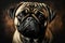 Cuteness Overload: A Digital Art Illustration of a Centered Portrait of a Male Pug on a Dark Brown Background
