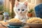 Cuteness Overload: White Kitten Enjoying Spaghetti