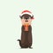 Cuter otter wearing santa hat while holding a gift box. Christmas illustration