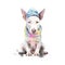 The Cutest Combination: A Watercolor Bull Terrier Puppy with Headband, Bandana and Glasse AI Generated