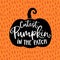 Cutest pumpkin in the patch. Cute Halloween party card, invitation with hand drawn silhouette of pumpkin and hand