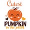 Cutest pumpkin in the patch- happy slogan with cute smiley pumpkin. Good for T shirt print, poster, card, label