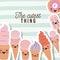 The cutest thing poster with animated ice creams with thick contour and lines colorful background