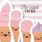 The cutest thing poster with cartoon ice creams closeup with thick contour and lines colorful background