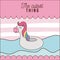 The cutest thing poster of inflatable unicorn over water and lines colorful background
