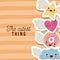 The cutest thing poster with star cloud heart and donut with wings in colorful lines background