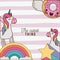 The cutest thing poster with unicorns rainbows stars and donut with wings and colorful lines background