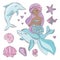 CUTIE BABY Black Mermaid Underwater Vector Illustration Set