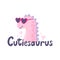 Cutiesaurus funny flat style vector illustration with cute pink dinosaur wearing sunglasses. Cute dinosaur cartoon character