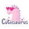 Cutiesaurus funny flat style vector illustration with cute pink dinosaur wearing sunglasses. Cute dinosaur cartoon character