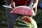 cuting a watermelon with a knife