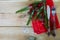 Cutlery for Christmas lunch on wood