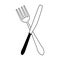 Cutlery fork and knife crossed symbol in black and white
