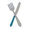 Cutlery fork and knife crossed symbol blue lines