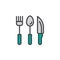 Cutlery, fork spoon and knife filled outline icon