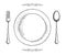 Cutlery fork spoon and plate vector sketch. hand drawing