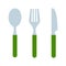 Cutlery with green handgrip vector flat isolated