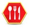 Cutlery icon abstract red hexagon button bright yellow frame elegant design