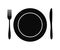 Cutlery. Plate fork and knife vector silhouette