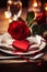 Cutlery and red roses for Valentine's Day. Generative AI,