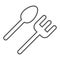 Cutlery thin line icon. Spoon and folk, disposable tableware. Plastic products design concept, outline style pictogram