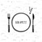 Cutlery vector set. Plate, fork and knife icon. Restaurant cafe design. Bon appetit