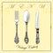 Cutlery. vintage spoon, fork, knife, napkin, menu