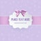 Cutout 3D paper figure frame label with pink satin bow and ribbon on the purple background with dotted stars.