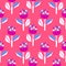 Cutout bold bright pink flower seamless pattern.