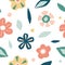 Cutout flowers, floral elements seamless pattern