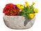 Cutout flowers in pot. Red and yellow flowers