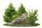 Cutout rock surrounded by pine trees