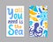 Cutout sea animal lettering cards