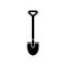 Cutout silhouette of Bayonet shovel. Outline icon of digging tool with handle. Black simple illustration of earthwork, gardening.