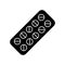 Cutout silhouette Blister of drugs. Outline icon of pill pack. Black illustration of round medicines in package. Flat isolated