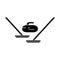 Cutout silhouette Curling stone with two brooms. Outline icon of winter game. Black simple illustration of rubbing ice to roll