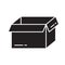 Cutout silhouette empty open packaging box icon. Outline template for logo. Black and white simple illustration. Flat hand drawn