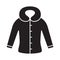 Cutout silhouette fitted coat or jacket with hood icon. Outline template for logo. Black and white simple illustration. Flat hand