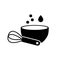 Cutout silhouette icon of bowl and whisk. Mix or whip food ingredients. Black simple illustration of cooking of batter, dough.