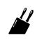 Cutout silhouette Knife holder icon. Outline logo of kitchen knifes block. Black simple illustration of tilted stand with two