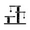 Cutout silhouette Layered cat tree icon. Outline logo of scratching post with bench and two toys. Black simple illustration. Flat