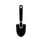 Cutout silhouette of Mini bayonet shovel with short handle icon. Outline logo of hand gardening tool. Black simple illustration of