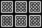 Cutout silhouette panels set with ornamental geometric Celtic knot pattern. Template for printing, laser cutting stencil,