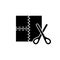 Cutout silhouette of Patchwork and scissors. Flaps of fabric sewn with different stitches. Outline black illustration of sewing,