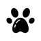 Cutout silhouette Paw print icon. Outline animal logo. Black illustration of cat, dog, tetrapods for design of pet food packaging