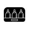 Cutout silhouette Sterilizer with three baby bottles. Outline icon of dish sterilization. Black simple illustration. Flat isolated