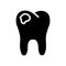 Cutout silhouette Tooth with caries. Outline icon for dental clinic. Black illustration for destruction of tissue, damage to