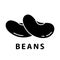 Cutout silhouette Two beans icon. Outline logo of bean products. Black simple illustration. Flat isolated vector image on white